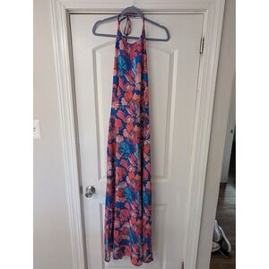 Hutch Womens Floral Maxi Dress Tropical Open Back Size Large flowy high neck